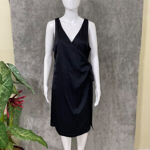 NWT Gap Satin Wrap Dress women’s size Medium Sleeveless Adjustable Tie Black LBD